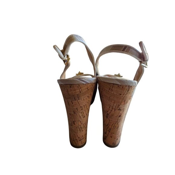 Tommy Hilfiger Women US 8.5 white tan and gold buckle Wedge Sandal 4.5 inches - Picture 16 of 16